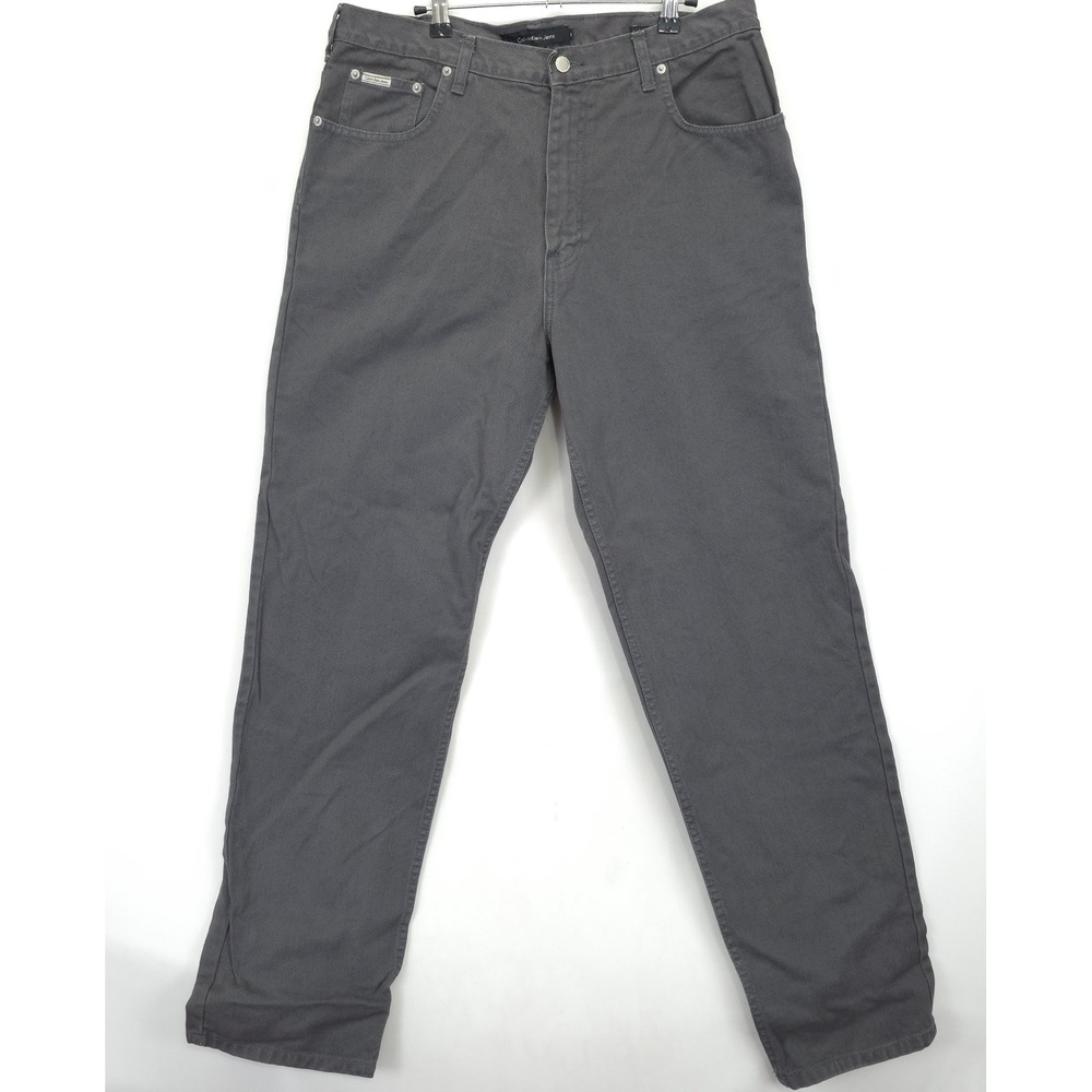 Calvin Klein Jeans Men Gray Pants 36x32 Easy Fit Cotton Smart Casual 5 Pocket